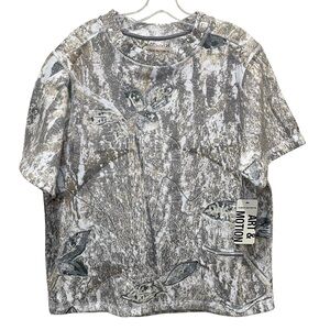 Fleece Factory Art And Motion Camo Print Short Sleeve Shirt Tan Men Size Small